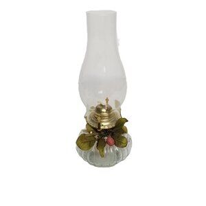 Vintage Lamplight Farms Glass Oil Lamp Hurricane Chimney Brass Burner Decor